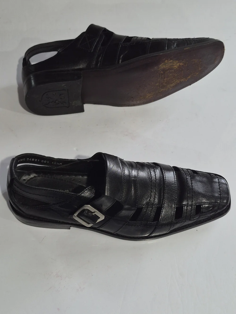 Men's Black Leather Buckle Dress Sandals